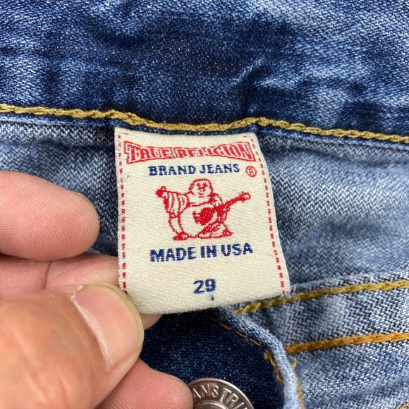 Vintage True Religion Jeans Women 29 Blue Denim Beaded Distressed Rip Ricky Pant - Picture 6 of 16